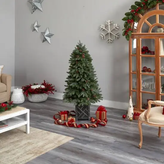 5ft. Pre-Lit Colorado Fir Frosted Artificial Christmas Tree in Planter, White LED Lights {11}