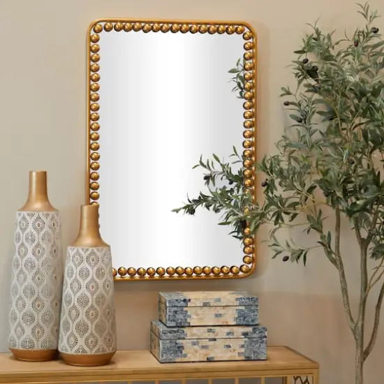 Gold Metal Wall Mirror with Beaded Detailing 24" x 2" x 36" {7}