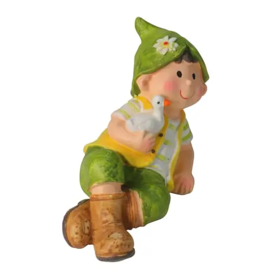 7.5" Young Boy Gnome Laying with Duck Spring Outdoor Garden Figure {3}