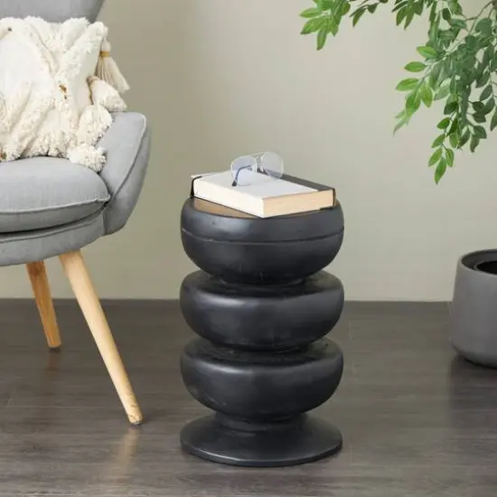 18" Black Wood Handmade Bubble Inspired Accent Table {9}