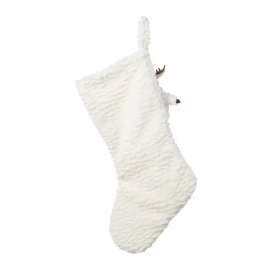 Glitzhome&reg; 21"L White Plush Christmas Stocking with Reindeer Ornament {7}