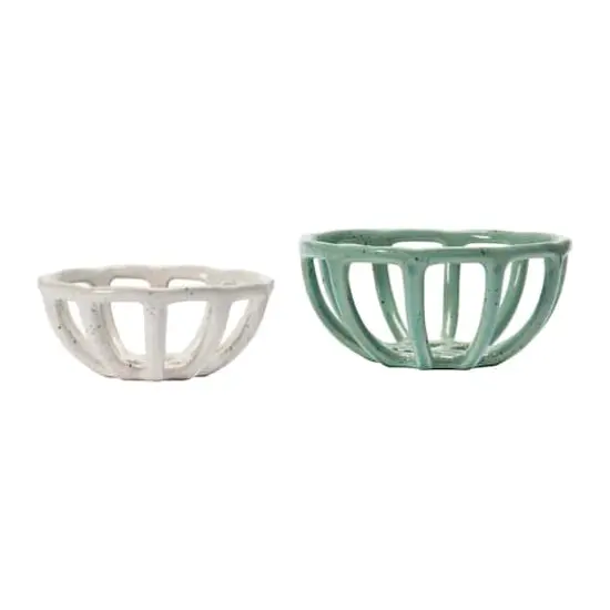 Hello Honey&reg; Green & White Stoneware Basket Set {4}