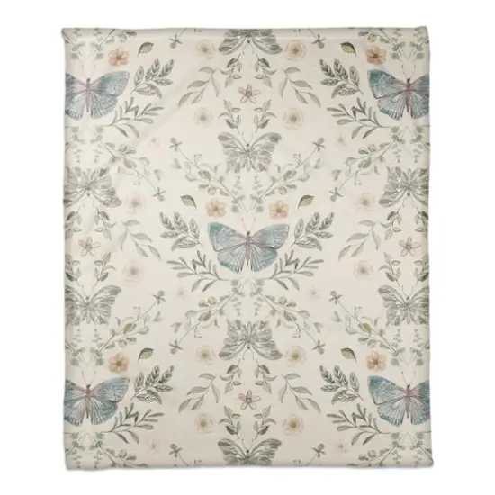 Butterfly Pattern Coral Fleece Blanket White {1}