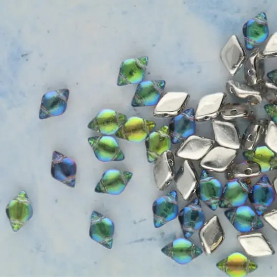 GemDUO&trade; 8mm 2-Hole Czech Glass Diamond Beads Backlit Petroleum {3}