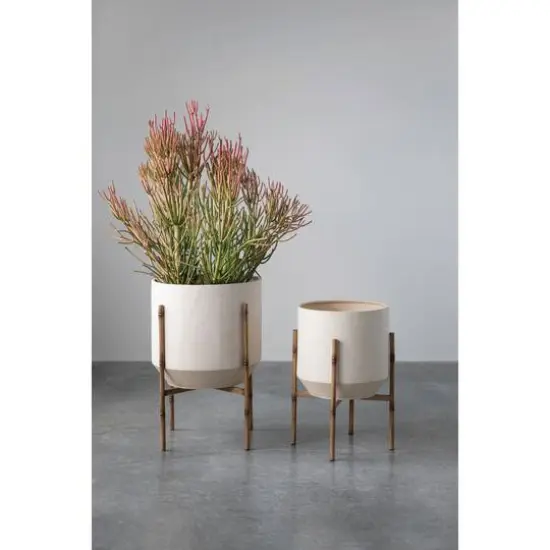 Hello Honey&reg; 22" Cream Metal Planter with Stand Set {3}