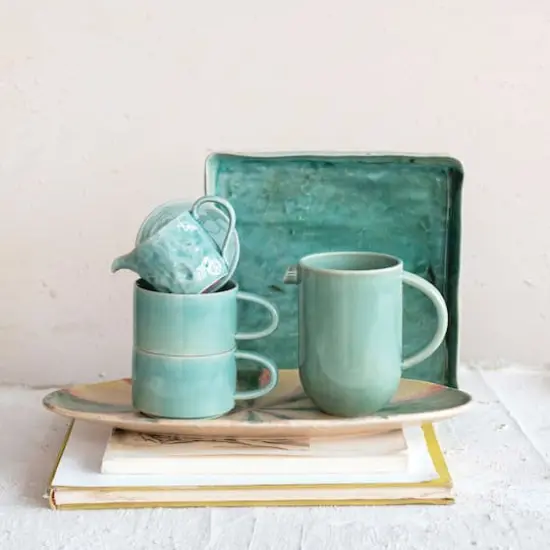 Hello Honey&reg; 11" Square Aqua Reactive Crackle Glaze Stoneware Serving Trays, 6ct. {9}