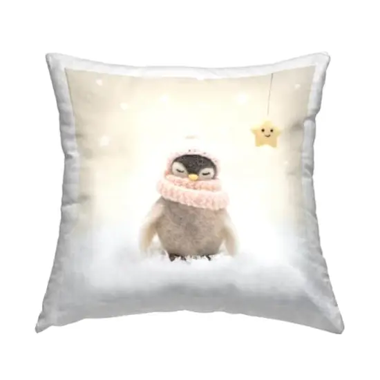 Stupell Industries Warm Snowy Winter Scarf Penguin Throw Pillow {1}