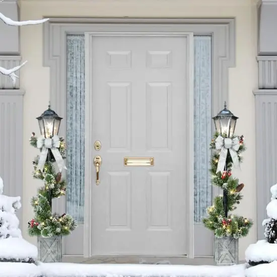 4ft. Pre-Lit Artificial Lamp Posts with Decorative Pot, 2ct. {3}