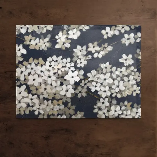 Navy & White Blossoms Cotton Twill Placemat {3}