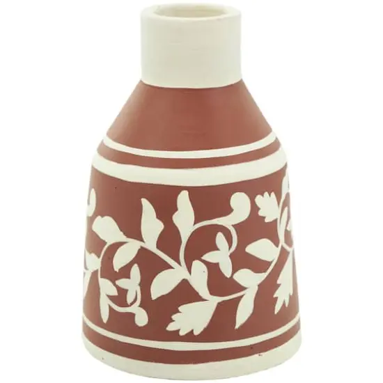 Orange Ceramic Floral Vase Set with 3 Different Patterns & Shapes {4}
