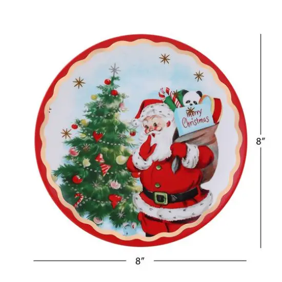 90th Anniversary Collection 8" Gold & Red Trimmed Ceramic Santa Plates, 4ct. {4}