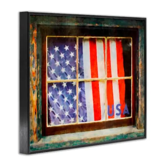 Stupell Industries Patriotic American Flag Rustic Window Festive Home Framed Giclee Art Black {4}