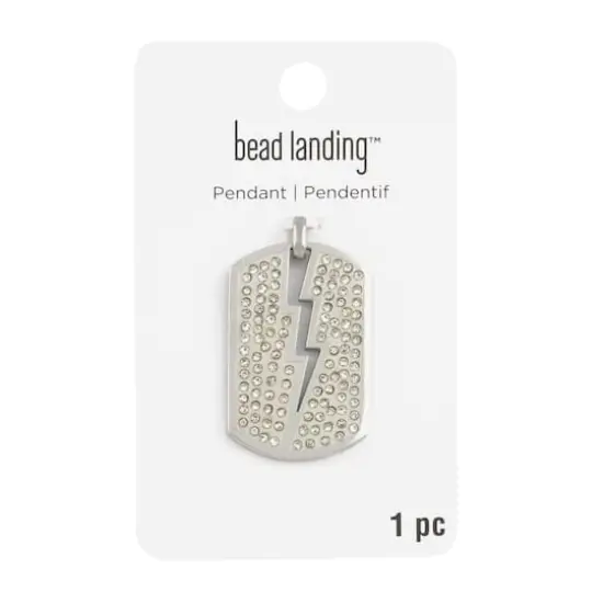Rhodium Crystal Lightning Bolt Dog Tag Pendant by Bead Landing™ {4}