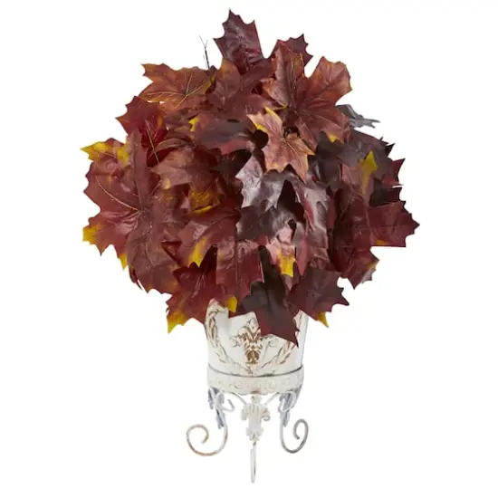 20" Autumn Maple Leaf Plant in Metal Planter {1}