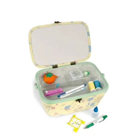 Dritz&reg; Large Yellow Floral Oval Sewing Basket {5}