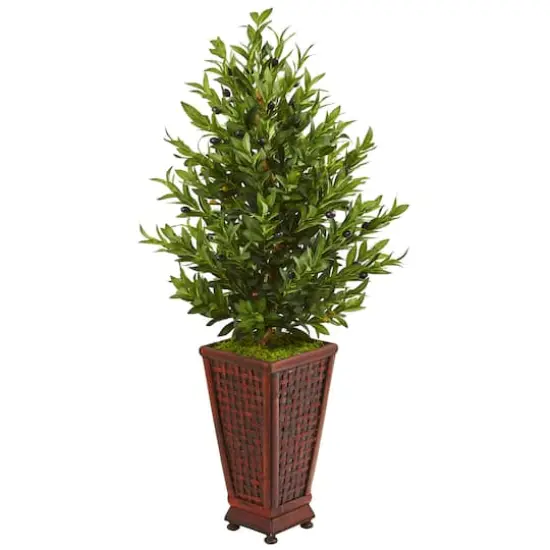 4ft. Green Olive Cone Topiary Tree in Decorative Planter {1}