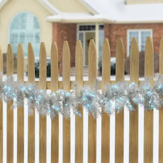 9ft. Pre-Lit Crystal Silver Metallic Garland {3}