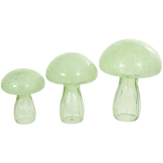 Green Textured Glass Mushroom Sculpture Set {1}