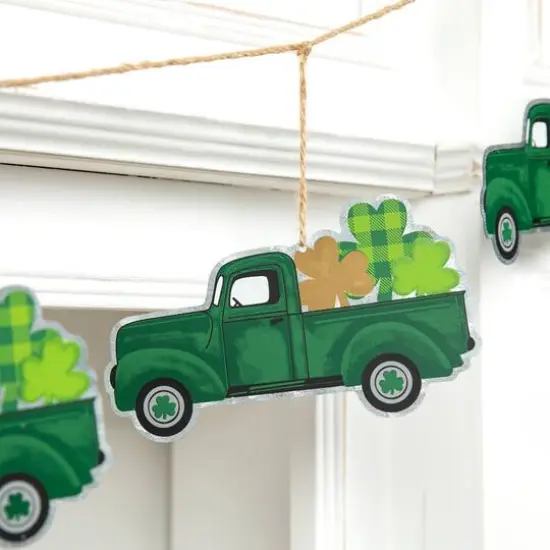Glitzhome&reg; St. Patrick's Metal Trucks Garland {5}