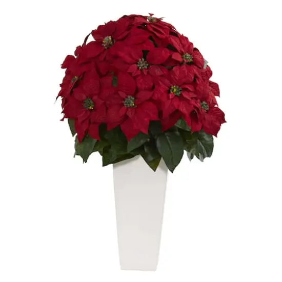 32&rdquo; Poinsettia Artificial Plant in White Planter {1}