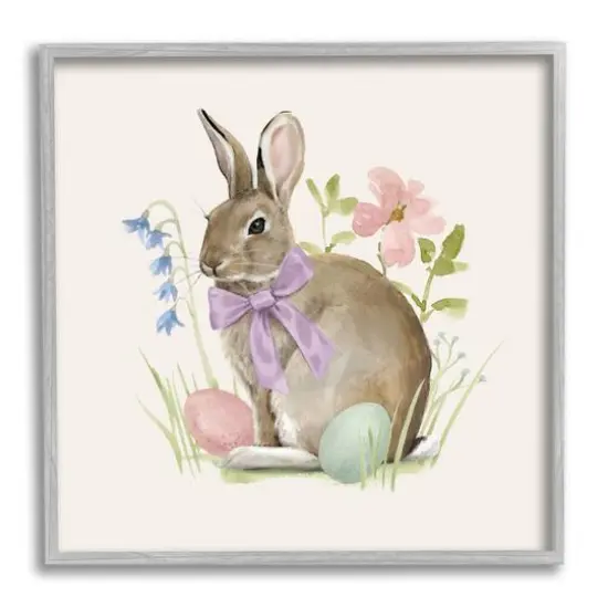 Stupell Industries Spring Bunny Rabbit Easter Eggs Blossoming Flowers Framed Giclee Art Gray {1}