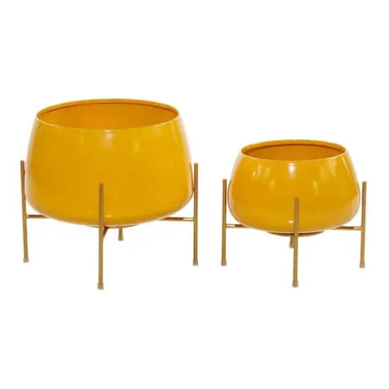 Metal Round Contemporary Planter Set Yellow {5}
