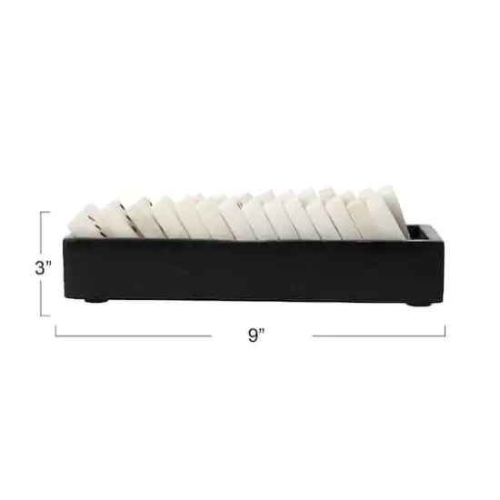 Hello Honey&reg; 9" Black and White Handmade Alabaster Dominos in Soapstone Tray {5}
