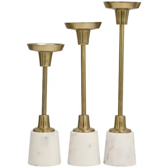 Gold Aluminum Slim Candle Holder with White Marble Base Set {3}
