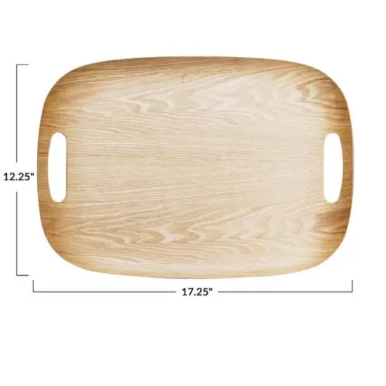 Hello Honey&reg; 17.25" Natural Oval Oak Wood Serving Tray with Handles {4}