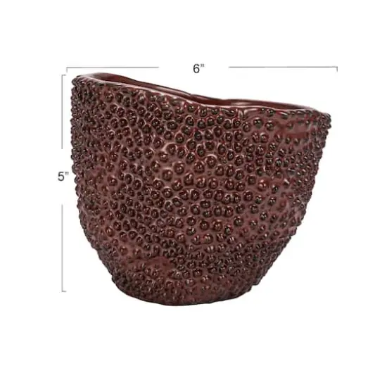 Hello Honey® 6" Brown Reactive Glaze Stoneware Organic Shaped Planter with Raised Dots {4}