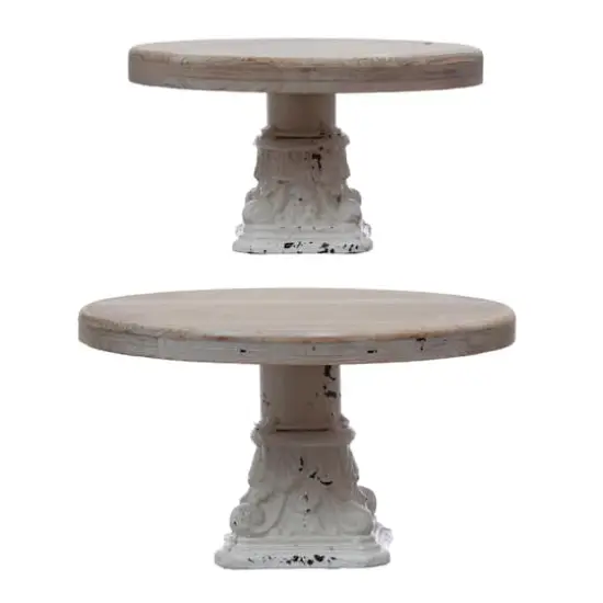 Hello Honey&reg; Distressed White Wood & Metal Pedestals Set {1}