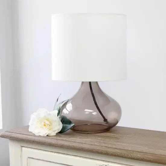 Simple Designs&trade; 14" Glass Raindrop Table Lamp with White Shade Smoke Gray with White Shade {5}