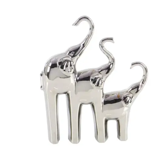 14" Silver Ceramic Contemporary Elephant Sculpture {3}