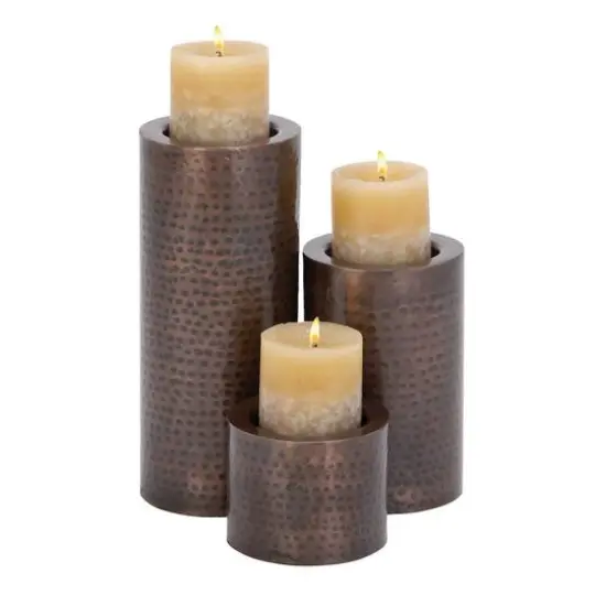 Brown Metal Industrial Candle Holder Set {1}
