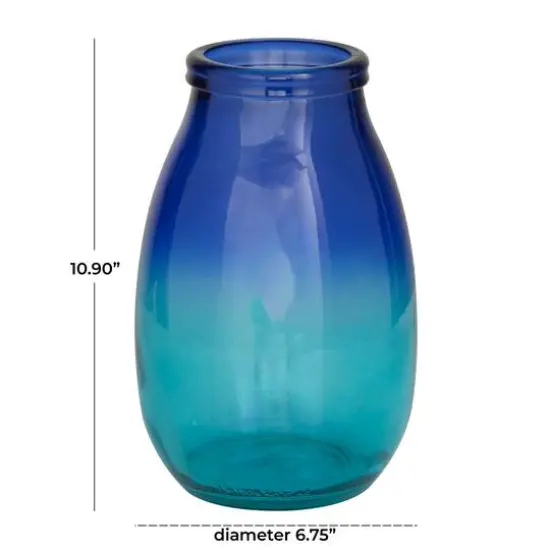 Blue Recycled Glass Handmade Spanish Vase with Ombre Effect 7" x 7" x 11" {7}