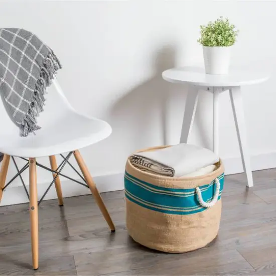 DII&reg; 9" Round Border Burlap Bin Teal {6}