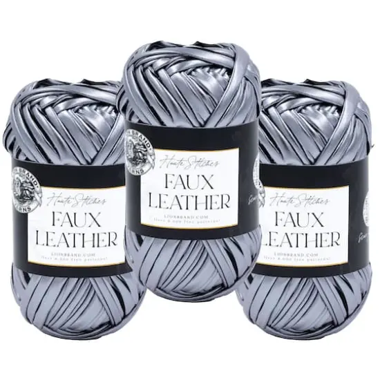 3 Pack Lion Brand&reg; Haute Stitches Faux Leather Yarn Silver Fox {1}