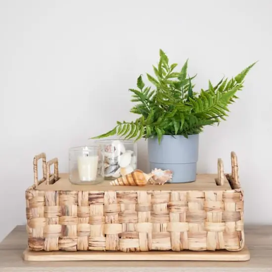 Household Essentials Stackable Hyacinth Basket Set with Oak Lids {4}