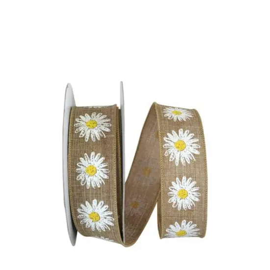 JAM Paper 1.5" x 20yd. Wired Faux Linen Flower Row Ribbon {1}