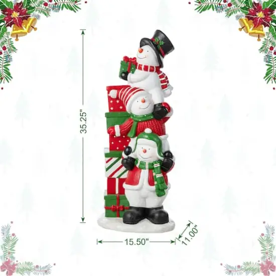 Glitzhome&reg; 35.25" Christmas Resin Stacked Snowman Porch Decor {9}