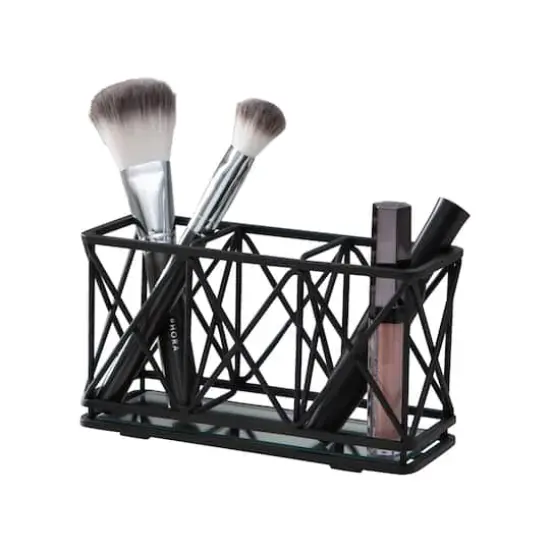 Home Details 3-Compartment Cosmetic Brush & Pencil Holder Matte Black {4}