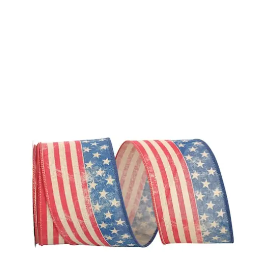 The Ribbon Roll 2.5" x 10yd. Wired Continuous Vintage Flag Ribbon {1}
