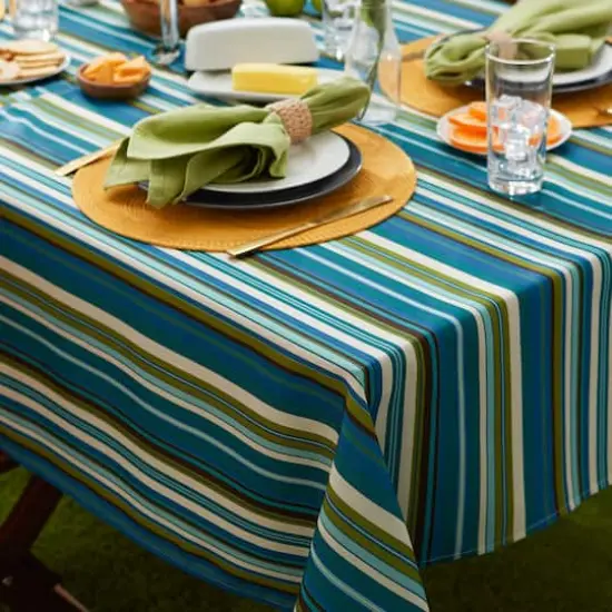 Beachy Stripe Print Outdoor Tablecloth, 60" Round {4}
