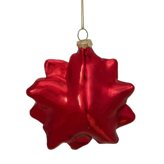 Red & Gold Glittery Poinsettia Glass Christmas Ornament {5}