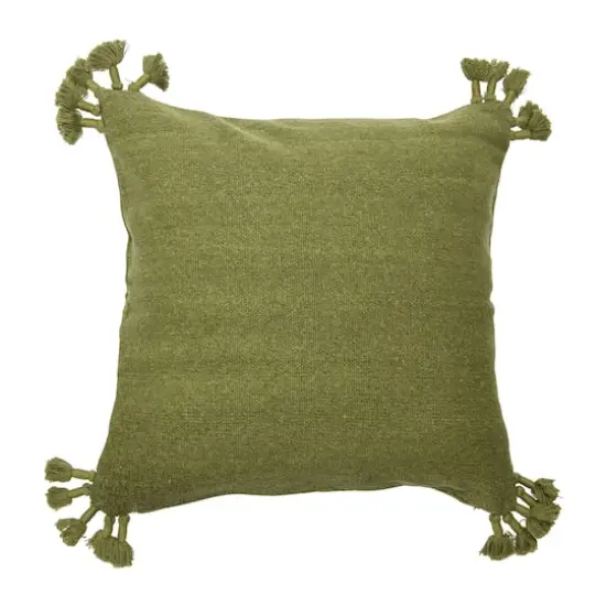 Hello Honey&reg; 20'' x 20" Square Canvas Pillow Cover with Tassels Green {1}