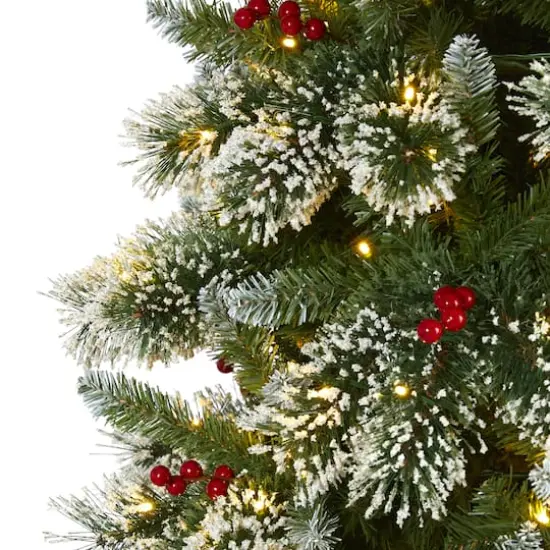 9ft. Pre-Lit Frosted Swiss Pine & Berries Artificial Christmas Tree with Clear LED Lights {4}
