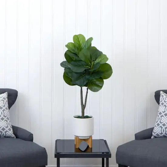 33" Artificial Green Fiddle Fig with Stand Planter {5}