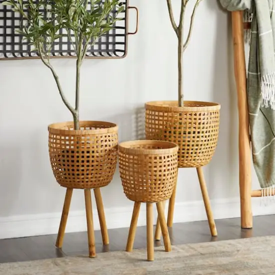 Brown Bamboo Bohemian Planter, Set of 3" 26", 23", 20" {8}