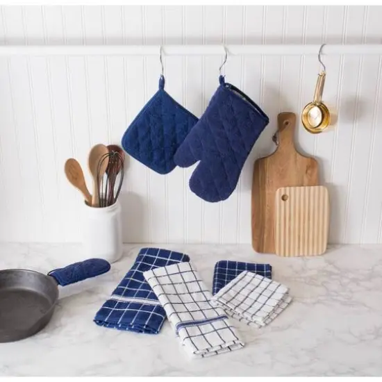DII&reg; Blue Windowpane Terry Dishtowel, 4ct. Blue and White {3}