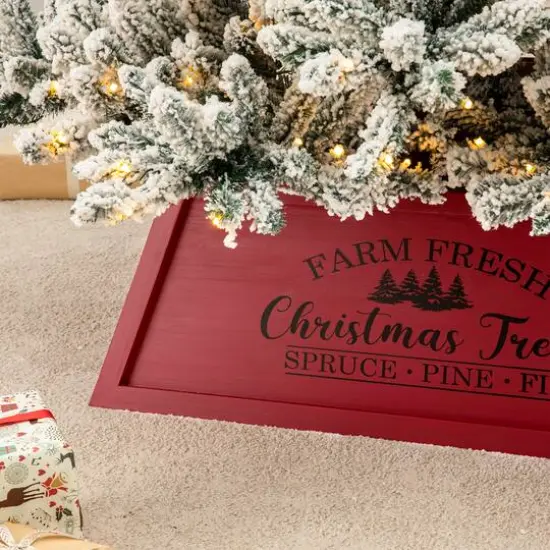 Glitzhome&reg; 32" Red Trapezoid Farm Fresh Christmas Tree Collar {7}